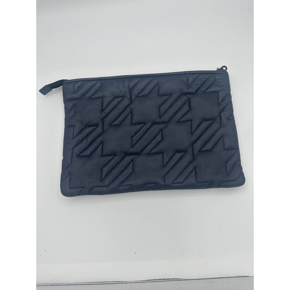 Maje Navy Blue Lambskin Quilted Leather Clutch Bag